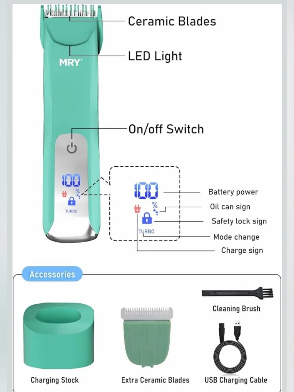 MRY USB Rechargeable Body Hair Trimmer Ceramic Blade Waterproof New